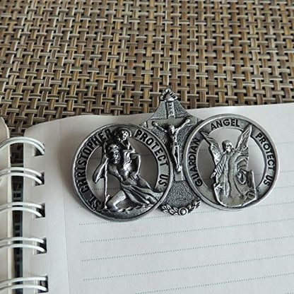 Saint Christopher and Guardian Angel Visor Clip, Christian Car Accessory for New Drivers, 3 Inches, by Cathedral Art
