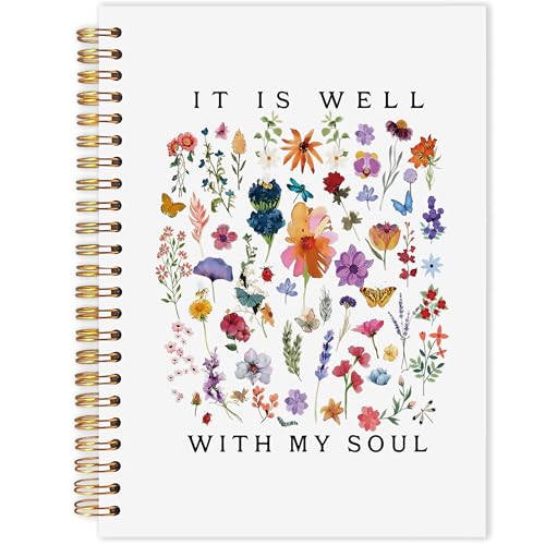 AQYIP Boho Floral Christian Spiral Notebook, It is Well With My Soul Bible Journaling Notebooks, Religious Prayer Journal for Woman, Bible Scripture Notebooks for Note Taking, 5.5x8.3 Inch - color: It is Well With My Soul
