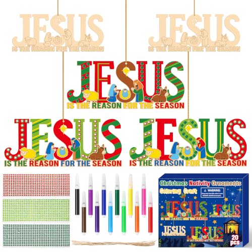 BeYumi Christmas Wooden Jesus Craft - 20Pcs Xmas Christian Ornament for Kid - style: JESUS