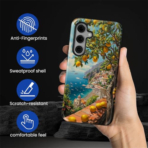 Compatible with Samsung Galaxy S23 FE Full Body Matte Case Hard Shell Shockproof Screen Lens Protection for Girl Boy Cute Pattern Italian Coast Amalfi Lemon Mediterranean Sea - color: Italian Coast Amalfi Lemon Mediterranean Sea, size: Samsung Galaxy S23