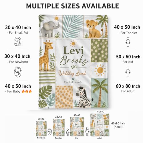 Personalized Safari Baby Blanket, Custom Jungle Animal Baby Blanket - color: Beige #7