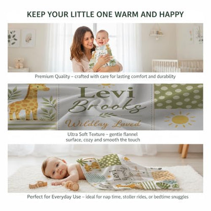 Personalized Safari Baby Blanket, Custom Jungle Animal Baby Blanket - color: Beige #7