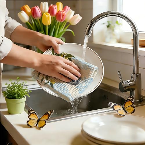 Lemon Kitchen Towels, Blue White Chinoiserie Porcelain Dish Towels, 12 - color: Yellow Lemon