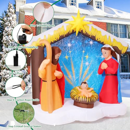 COMIN 6FT Christmas Inflatables Nativity Scene Outdoor Decorations, Christmas Blow Ups Yard Decorations Nativity Sets for Yard Garden Lawn
