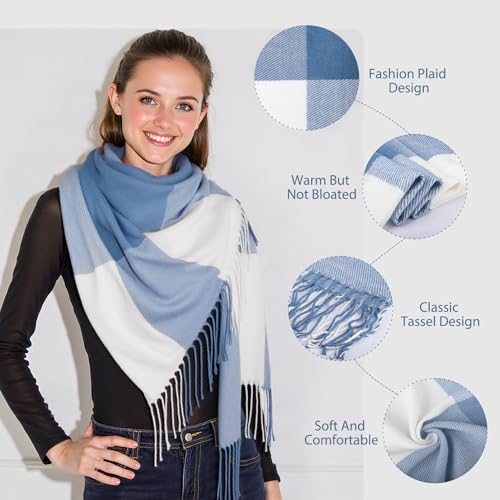 Loritta Winter Scarf for Women, Long Plaid Shawl Wraps Scarves Gifts - color: U-blue White Lattice