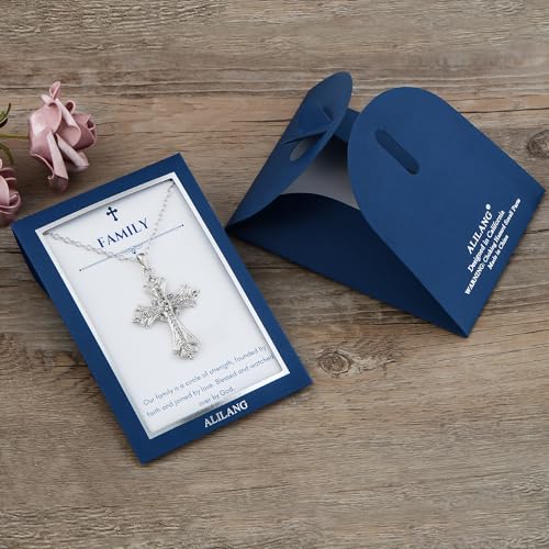 Alilang Silvery Tone Celtic Cross Pendant Necklace with Religious Message Card & Envelope Christian Jewelry - style: Family