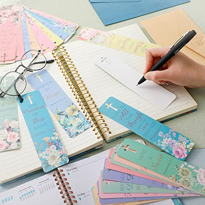 120 Pieces Bible Verses Bookmarks with Hollow Cross for Women Scripture Bookmarks Christian Book Markers for Women Men Church Gifts Supplies (Flower) - style: Flower