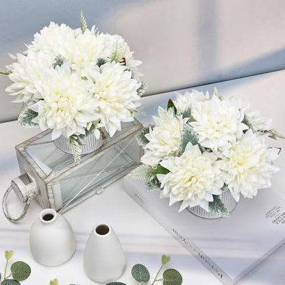 6 Set Pre-Made Flower Table Centerpieces (White, 6 X Dahlias Table Centerpieces) - color: White, size: 6 X Dahlias Table Centerpieces