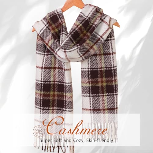 Clothirily Womens Winter Scarf, Oversized Long Blanket Plaid Shawl Wrap - color: Khaki & Beige Plaid