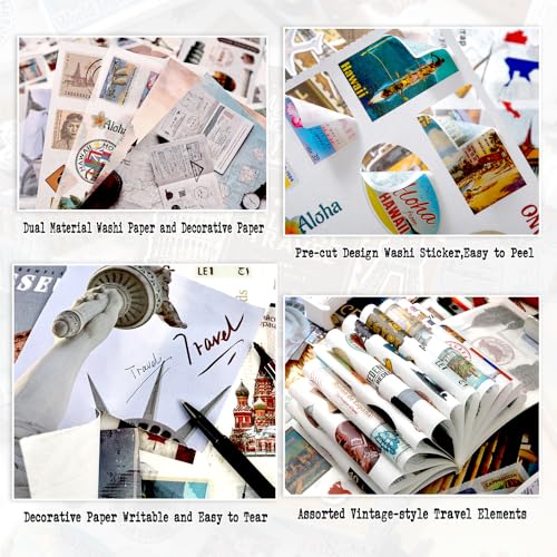 Travel Ephemera Book, 50 Sheets A5 Washi Stickers & Papers - color: 50 Travel Sticker Paper Book