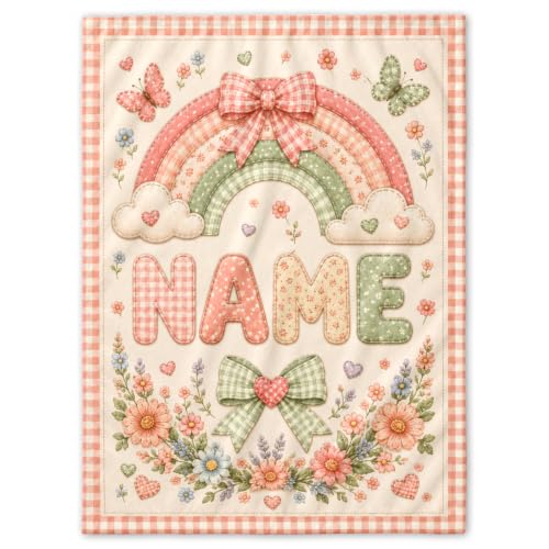 Custom Baby Blanket for Girls Boys, Personalized Baby Blanket with Name - color: Rainbow Bow