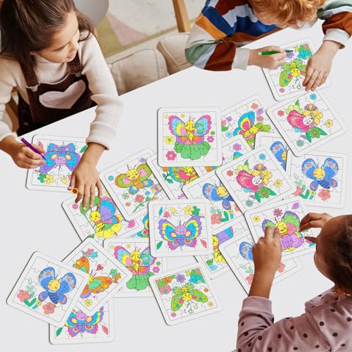 Cinrobiye 24 Pcs Butterfly Coloring Puzzle Craft Kit, DIY Butterfly Jigsaw Puzzles Bulk, 12 Designs Spring Arts Crafts Set, Butterfly Puzzle Party Favors, Creative DIY Party Supplies and Gifts - color: Butterfly
