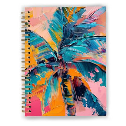 Abstract Tropical Palm Tree Notebook, Beach Lover Gifts, Coastal Beach Journal for Women, Pink and Orange Summer Beachy Aesthetic Spiral Notebook Journal 5.5x8.3 - color: Color 06
