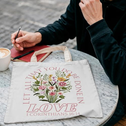 FBB Christian What's the Best that Could Happen Inspirational Tote Bag - color: Corinthians 16:14