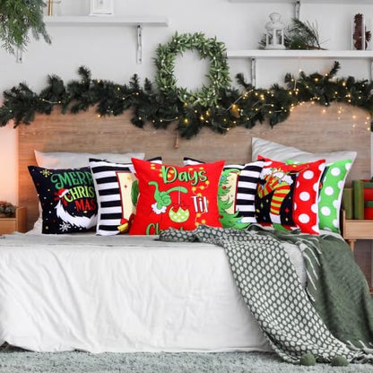FuWeave 6 Pcs Christmas Pillow Covers 18 x 18 Inch Decorative Lime Green Red Xmas Pillow Cushion Case Pillowcase Square Christmas Pillow Covers for Home Sofa Couch Decorations(Ho Ho Ho) - style: Ho Ho Ho