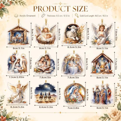 Wenqik 12 Pcs Christmas Nativity Scene Ornaments for Tree Acrylic,Bright - style: Bright