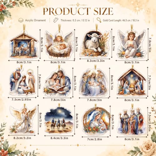 Wenqik 12 Pcs Christmas Nativity Scene Ornaments for Tree Acrylic,Bright - style: Bright