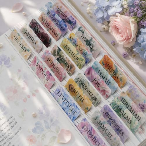 UPAFEXXI-Laminated Bible Tabs with Book Summaries, Bible Study Supplies - color: Summaries Flowers3