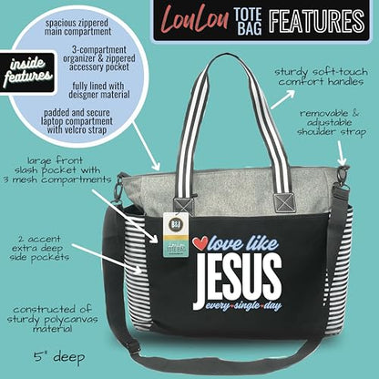 Brooke & Jess Designs Church Bags for Women - Bible Tote Bags for Women, Large Tote Bag for Womens with Zipper - color: Gray Loulou Love Like Jesus