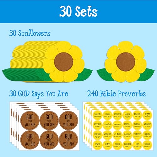 Hebayy 30 Set Sunflower Craft Kit, God Says You are DIY Craft Supplies for Sunday School, Glue-Free & Easy to Assemble Religious Christian Bible Supplies for School Activities