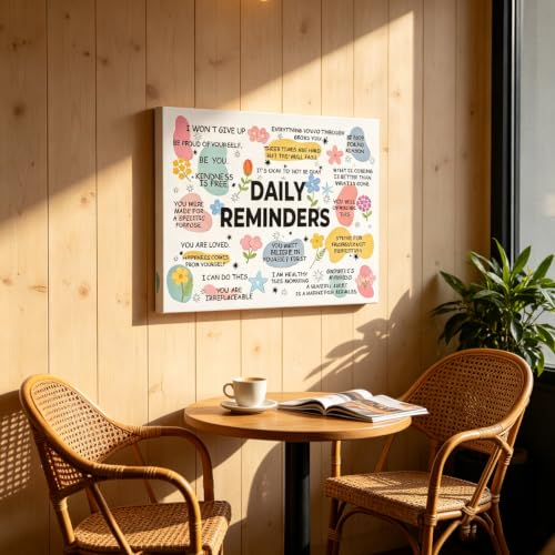 BAEMEFLE Daily Reminders Positive Affirmation Framed Canvas Wall Art, Uplifting Mental Health Motivational Quote Print, Encouragement Decor Gifts for Women, Home Office Classroom Dorm Bedroom Wall Decor 12x16 Inch (Daily Reminders, 16"L x 12"W, Framed) -