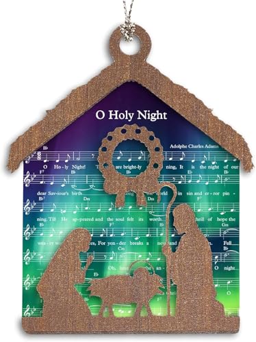O Holy Night Nativity Christian Christmas Ornaments 2025, Starry Night Music Sheet Religious Decoration, Holy Family Scene Hanging Decor for Xmas Tree, Christian Gifts for Women Men, Catholic Gifts - color: Oh Holy Night
