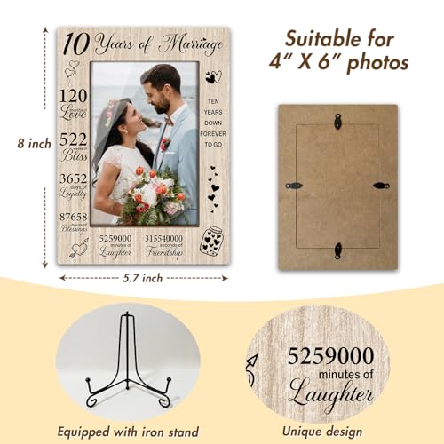 Romantic Gifts 10 Years Of Marriage Picture Frame Wooden Picture Frames 4x6, Wooden Photo Frame With Stand Couple Gifts For Wedding Anniversary, Display Frame Desk Decor Home Decor (Vertical)-30 - style: 10 Years Of Marriage