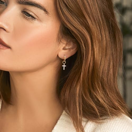 DAILY VIBES Cute Butterfly Star Cross Heart CZ Dangle Earrings for Women - color: Gold Cross CZ
