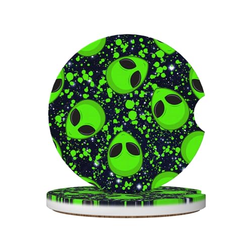 Alien Glaxy Sky Car Cup Holder Coasters 2 Pack 2.63" for Women - color: Green