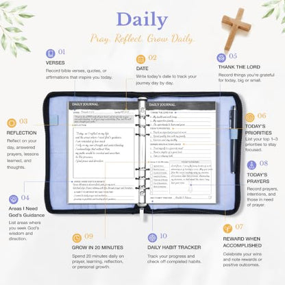 Ospelelf Refillable Prayer Journal with Leather Blue 6 Ring Binder 3-Month - color: blue
