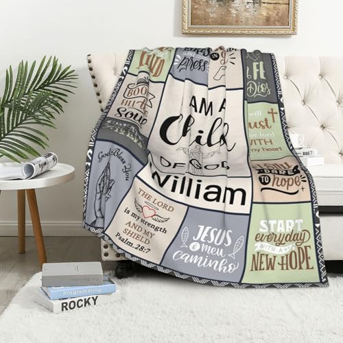 Personalized Baby Blanket with Name Christian Gift - Plush Baptism Blanket with Scripture Quote Swaddle Bible Verse for Newborn Boys Birthday Christmas Christening Godchild - color: Design02