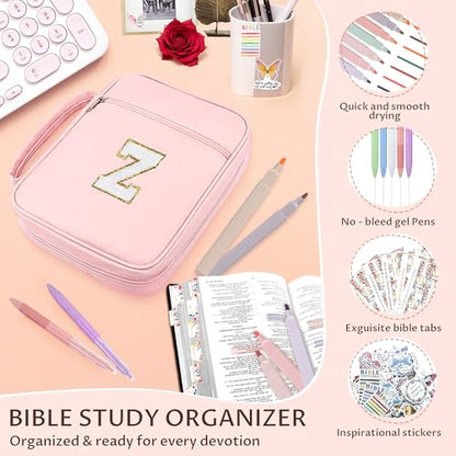 WOBAGMEN Bible Cover for Women,Pink PU Leather Personalized Bible Case with Bible Study Supplies,Including Tabs and Highlighter Set, Faith Chiristain Gift for Women Girls (Pink, Z) - size: Z