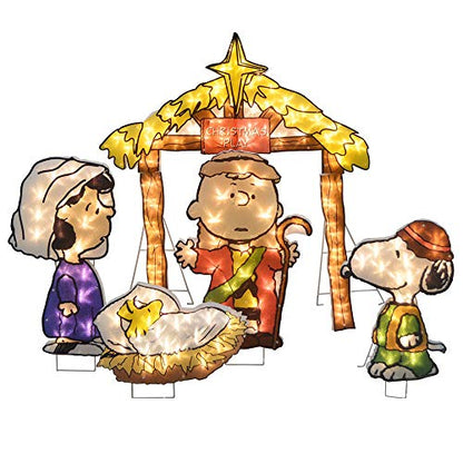 ProductWorks 32-Inch Peanuts Nativity Pageant Scene 2D Pre-Lit 150 LED Lights 5 Piece Set Yard Art