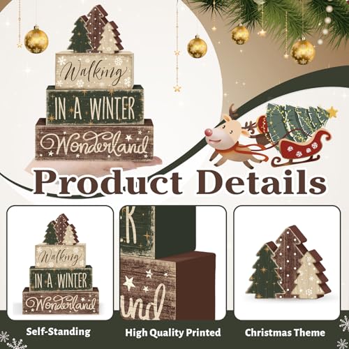 Britimes Tiered Tray Decor Set, 4 Pack, Wooden Sign, Christmas Farmhouse - style: Winter Tree