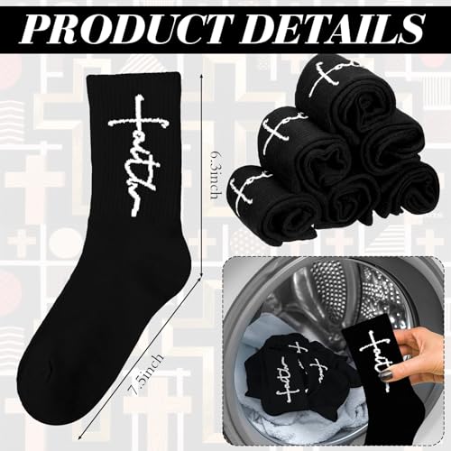 Cutecrop 6 Pairs Christian Faith Socks for Youth Religious Crew Socks - color: Black
