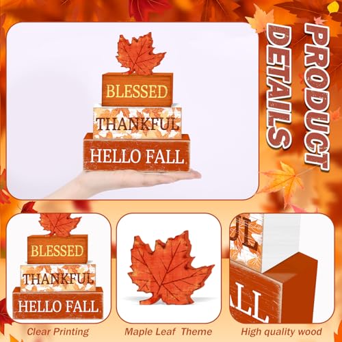Britimes Thanksgiving Fall Tiered Tray Decor Set, 4 Pack, Wooden - color: Maple Leaf