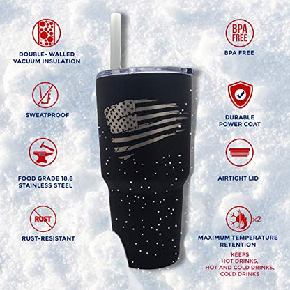 Faith Cross 30oz Patriotic Tumbler - American Flag Tumbler Travel Mug - Patriotic Coffee Travel Mug - Double Insulated 30oz Tumbler - Engraved in the USA - (Faith Cross)