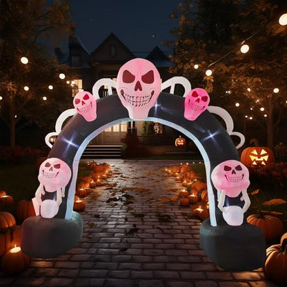 12FT Halloween Inflatable Skull Inflatable Archway Halloween Blow Up Archway Yard Decorations for Halloween Holidays Parties Built-in LEDs for Holiday Party, Garden, Lawn, Yard, Patio Décor - style: Skull Arch