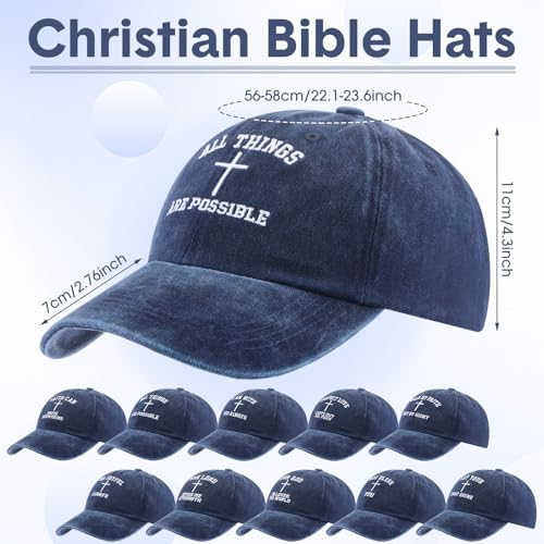 Zoooyawn 10 Pcs Jesus Christian Hats Cross Baseball Cap - color: Blue