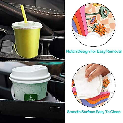 Car Coasters 2 Pack,2.56" Ceramic Stone Car Cupholder Absorbent Coaster Set for Women Men Drink Cup Holder Coasters Car Accessories(Skull Sunflowers) (Pink Mushroom) - color: Pink Mushroom