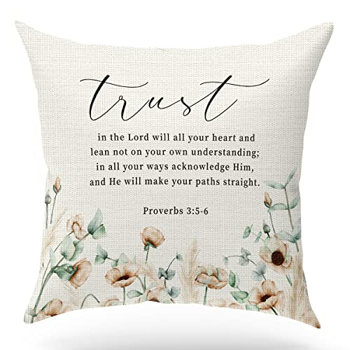 KongMoTree Bible Verse Throw Pillow Case, Blessing Gift, Scripture Art, Scripture Sayings, Bible Quote, Proverbs 3:5-6, Church Gifts, Sofa Bed Living Room Porch Decoration, 18x18 Inches - color: Proverbs 3:5-6