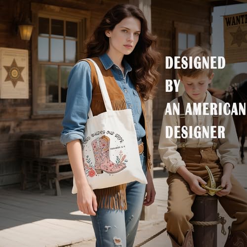 Christian Canvas Tote Bag, Western Cowboy Boot Bible