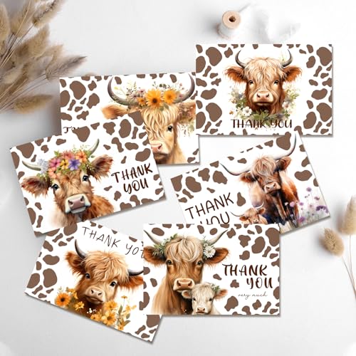 60 Pieces Highland Cow Baby Shower Thank You Cards,Baby Farm Thank You Cards Includes 30 Pieces Envelopes and 30 Pieces Highland Cow Cards with Stickers for Baby Shower Bridal Wedding - color: highland cow