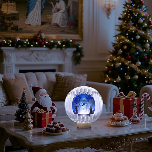 Glooglitter Lighted Nativity Scene Decor, Christmas LED Paper Tabletop