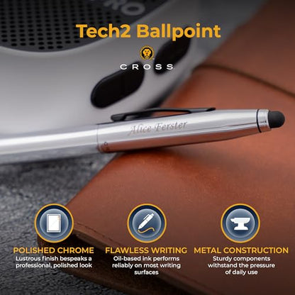 Cross Tech2 Personalized Ballpoint Pen in Chrome with Satin Black Clip - color: Chrome