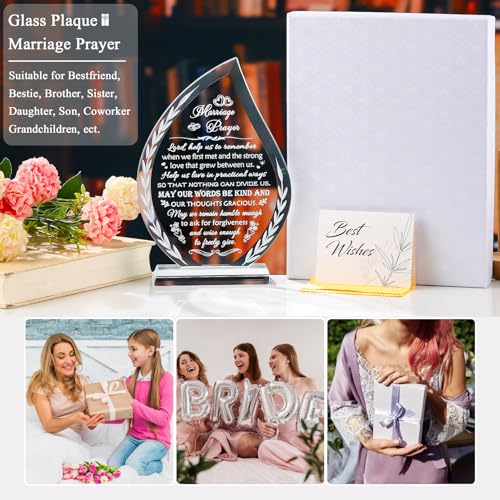 Wedding Gifts for Couples Newlyweds 2026 Unique Anniversary Marriage Prayer Christian Gift Glass Plaque, Bridal Shower Gifts for Bride, Mr and Mrs Engagement Decor