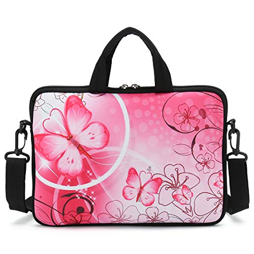 RICHEN 10 inch Messenger Bag Carrying Case Sleeve with Handle Accessory Pocket Fits 7 to 10-Inch Laptops/Notebook/Kids tablet (7-10.2 inch, Pink Butterfly) - color: Pink Butterfly, size: 7-10.2 inch