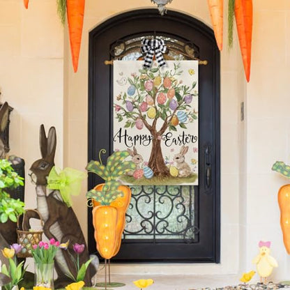 AVOIN colorlife Happy Easter Egg Tree Bunnies House Flag 28x40 Inch - size: House Size-28 x 40"