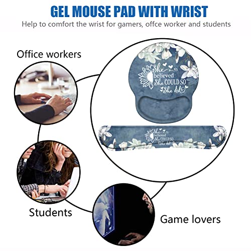Keyboard Wrist Rest and Mouse Pad Wrist Support Set with Coasters, Inspirational Quote She Believed She Could So She Did Wrist Support Mouse Pad with Non-Slip PU Base for Computer Laptop Home Office - color: Inspirational Quote She Believed She Could So S