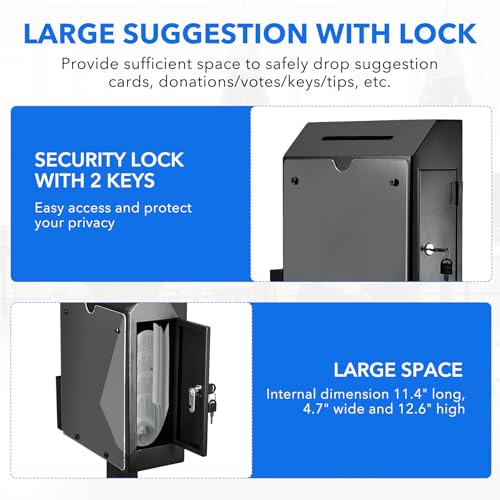 Floor Standing Offering Box, Suggestion Box with Stand, Heavy Duty Metal Locking Ballot Box Collection for Voting Contest Charity Donation Church Election